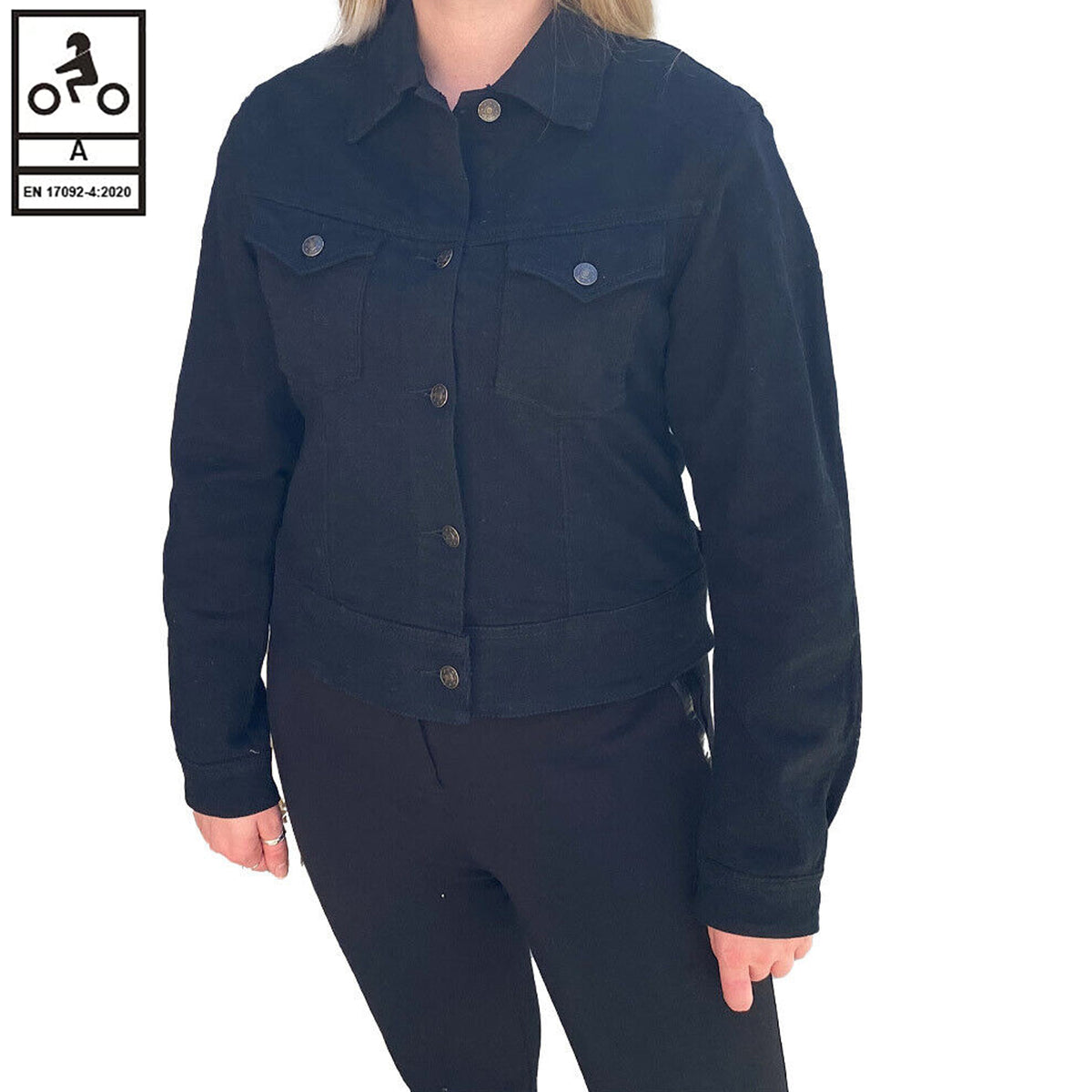 BGA Vixen Women's Protective Denim Jacket Black Kevlar Lined Inc Armour