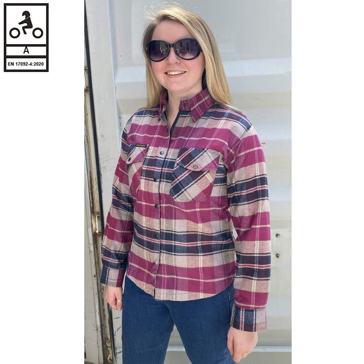 Bikers Gear Australia Brat Lady Motorcycle Flannel Shirts Pink/Grey