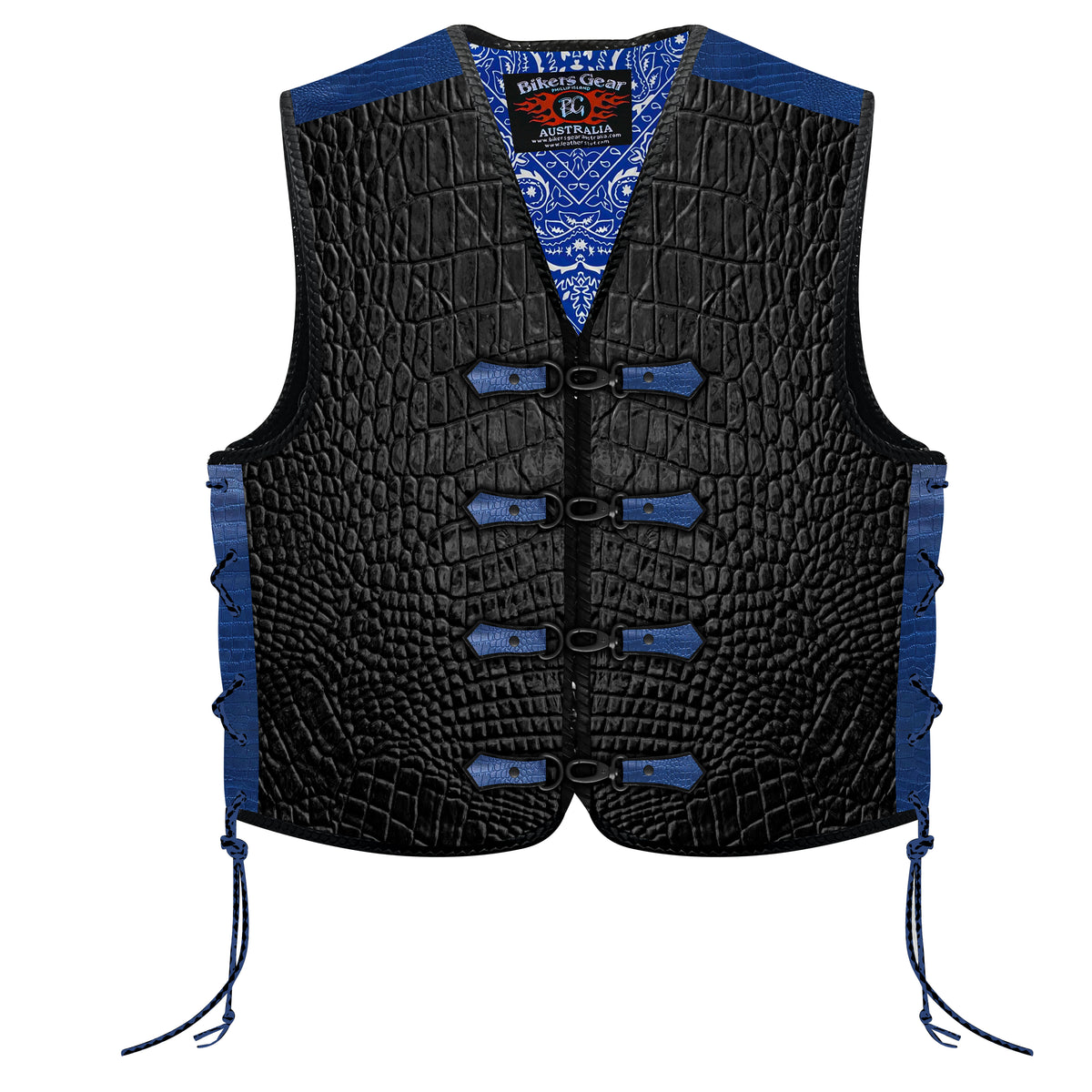 Bikers Gear Australia 3mm HD Crocodile Printed Pattern Leather Motorcycle Vest CLIPS