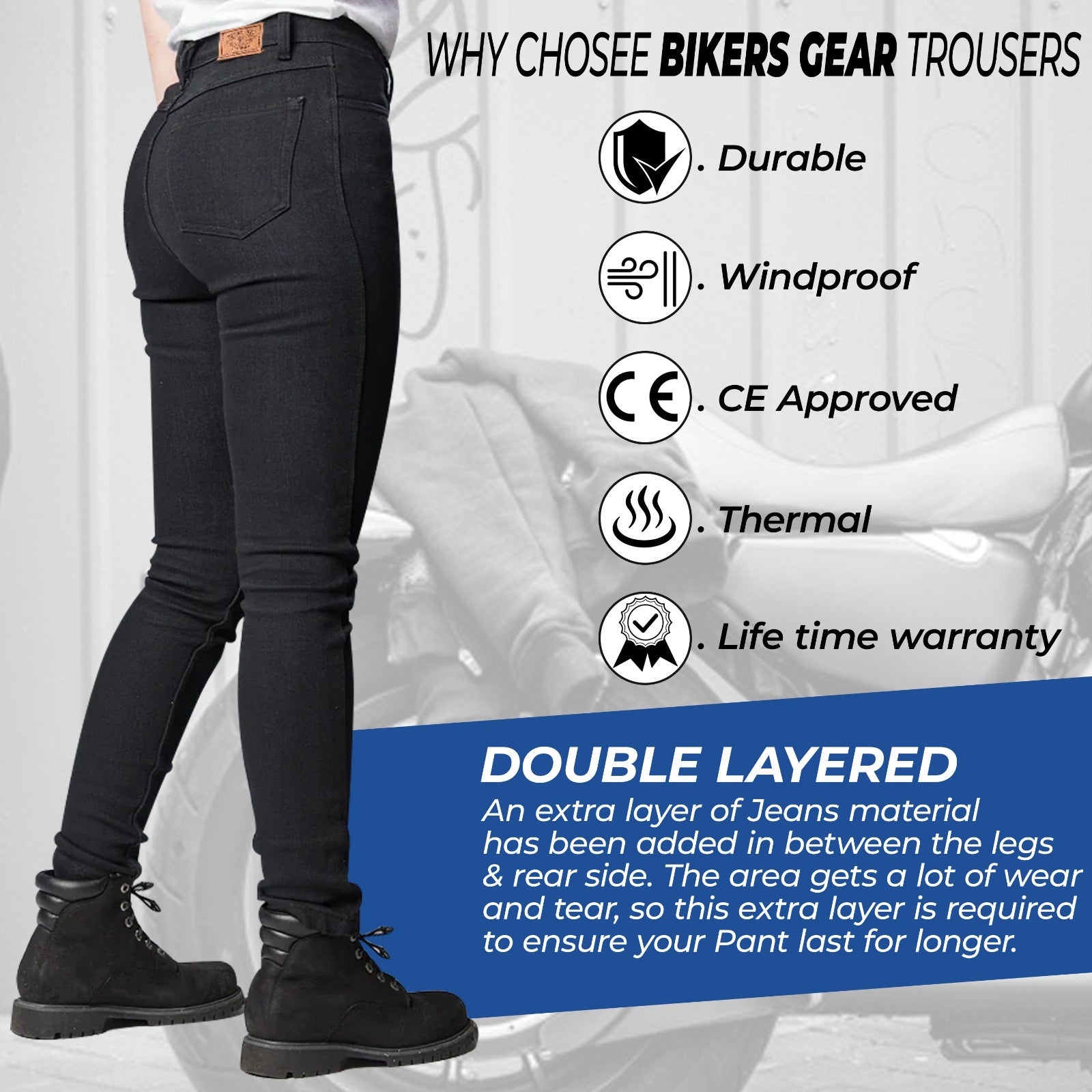 Bikers Gear Australia Womens Classic Motorcycle Kevlar Jeans Black