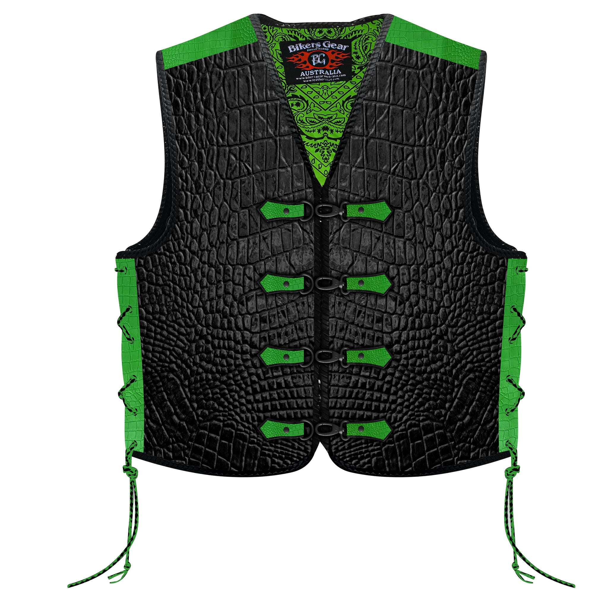 Biker Gear Australia Metal Clip Crocodile Pattern HD Leather Motorcycle Vest