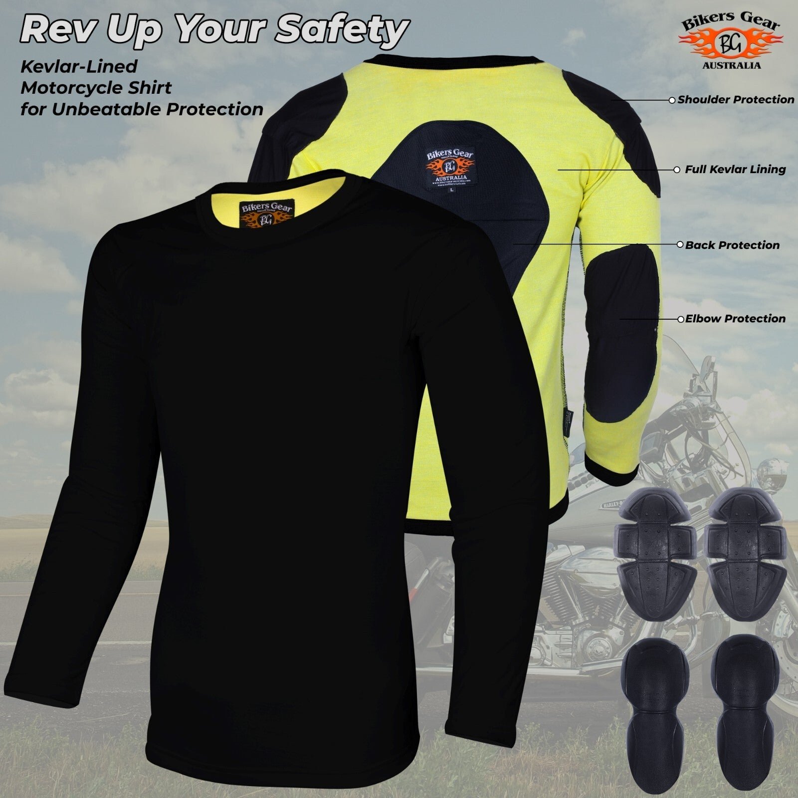 Bikers Gear Australia Motorcyle Lined with Kevlar Protective T-Shirt