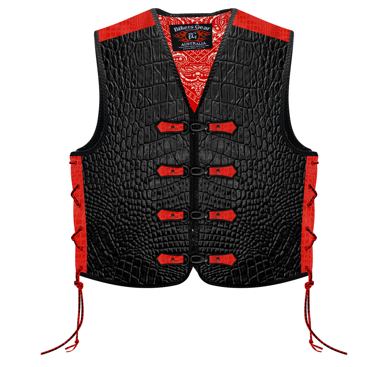 Bikers Gear Australia 3mm HD Crocodile Printed Pattern Leather Motorcycle Vest CLIPS