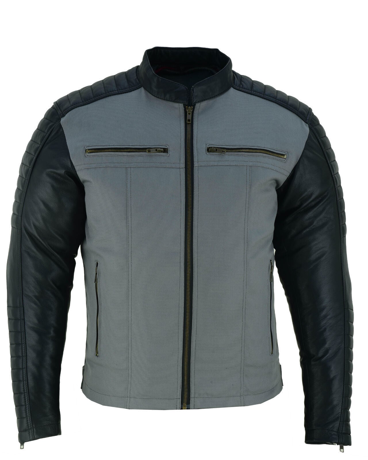 BGA Mens Canvas Duo Urban Leather Motorcycle Jacket