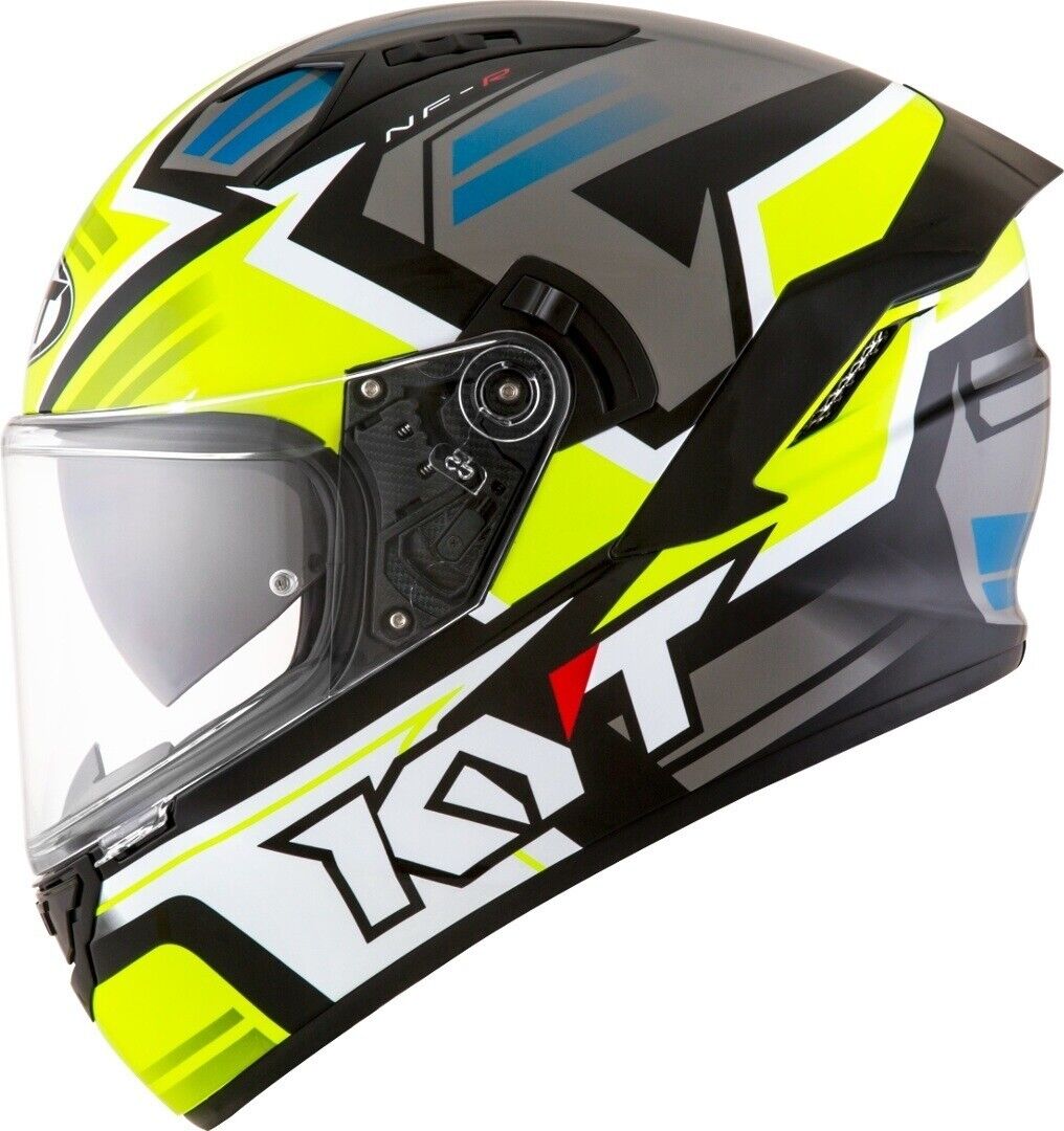 KYT NFR Sports Motorcycle Helmet with Inner Sun Visor Pinlock Yellow Grey