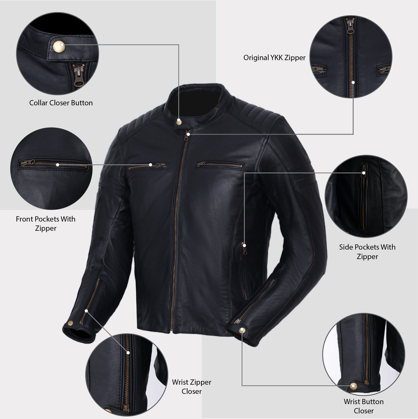 Bikers Gear Australia Roadster Classic Leather Motorbike Jacket Black