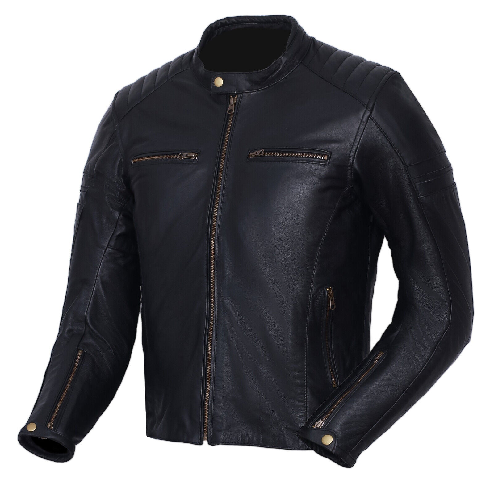 Bikers Gear Australia Roadster Classic Leather Motorbike Jacket Black