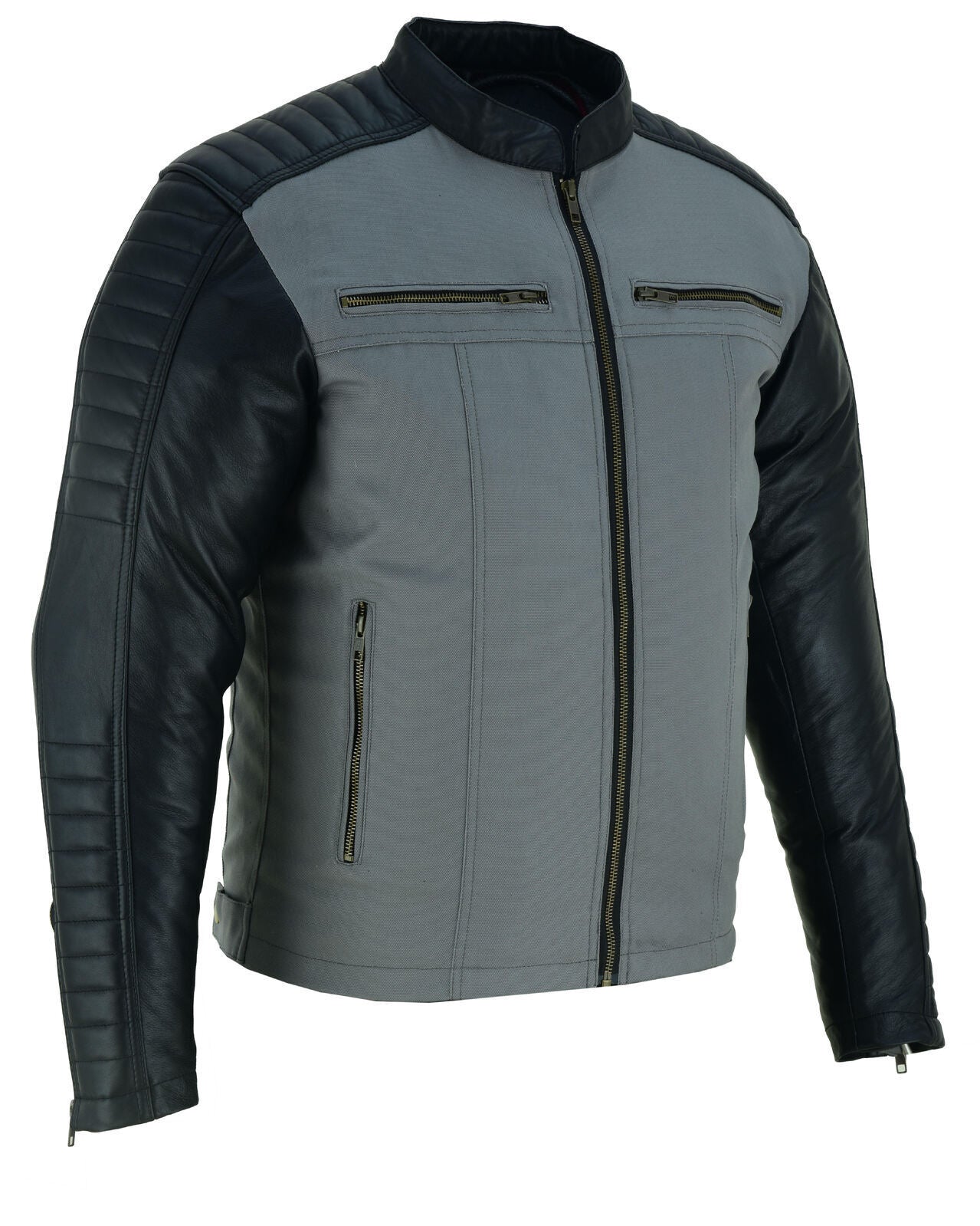 BGA Mens Canvas Duo Urban Leather Motorcycle Jacket