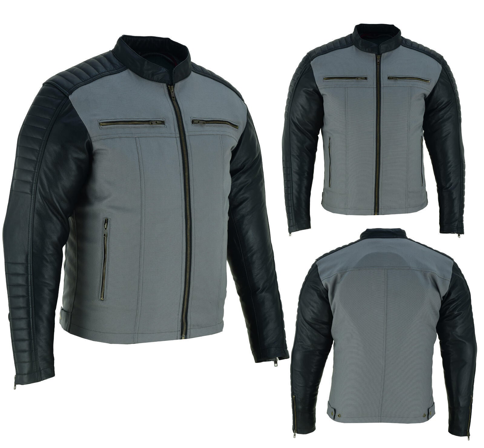 BGA Mens Canvas Duo Urban Leather Motorcycle Jacket