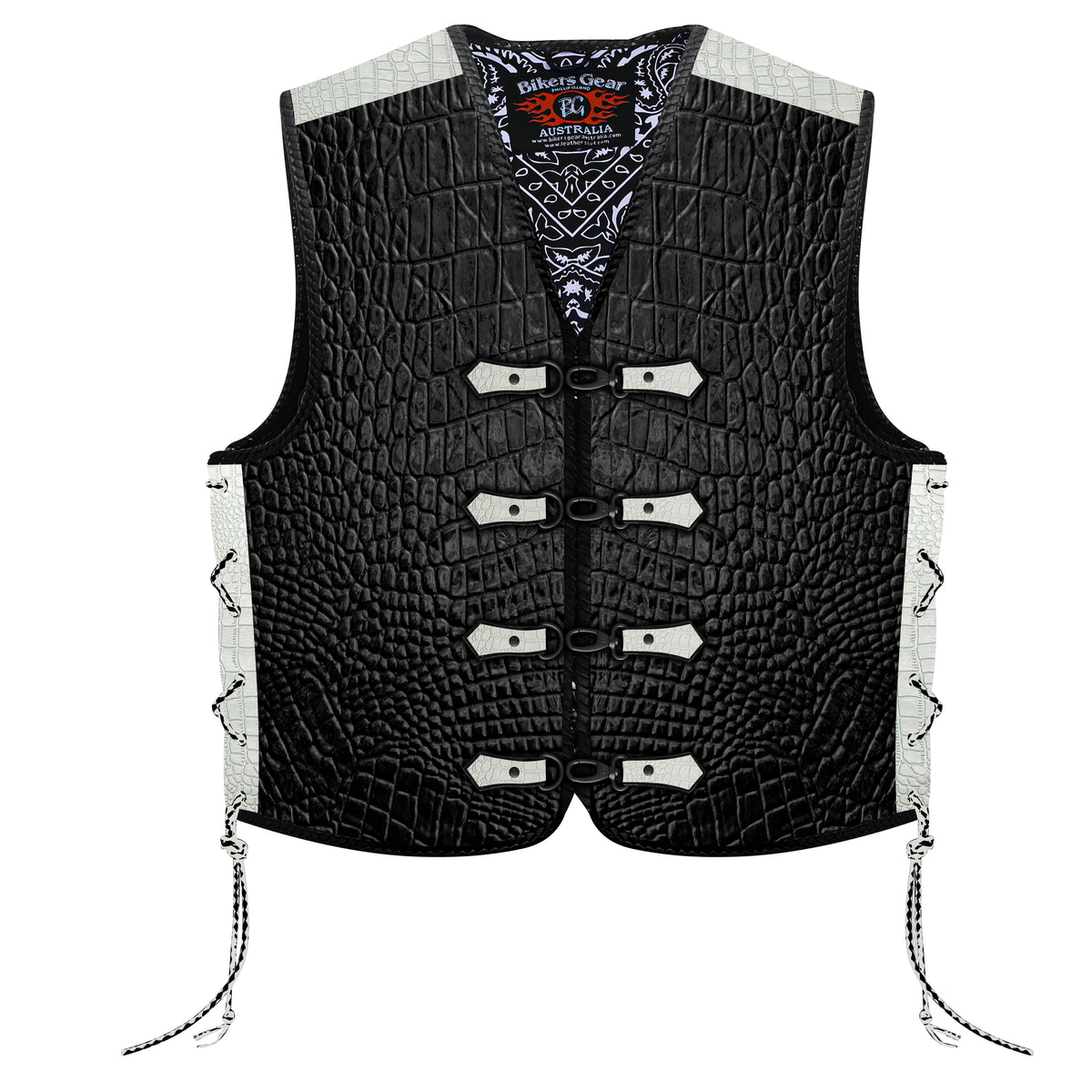Bikers Gear Australia 3mm HD Crocodile Printed Pattern Leather Motorcycle Vest CLIPS