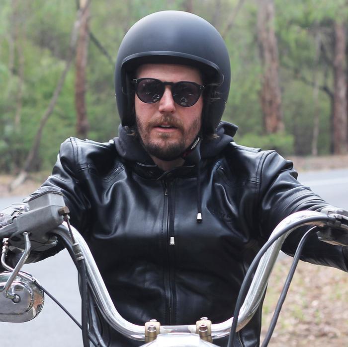 Johnny Open Face Helmet Reb Burke - Matte Black/Brown Lining