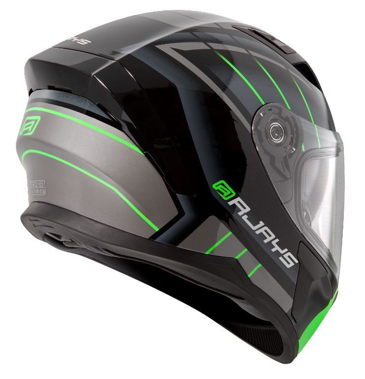 Rjays Motorcycle Helmet Apex III Ignite Black/Grey/Green