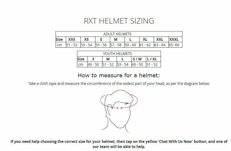 RXT Motorcycle Helmet A736 Evo Matte Black size chart