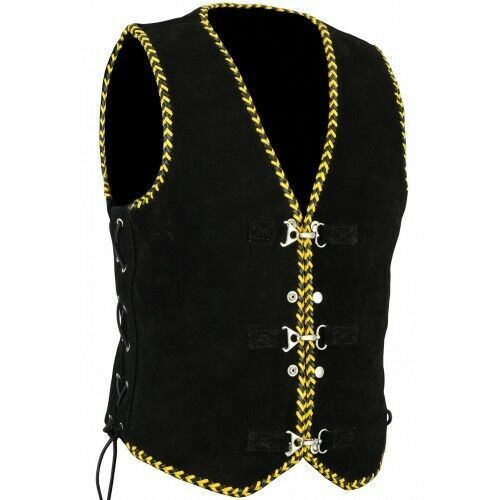 Bikers Gear Australia Aero Motorcycle Suede Vest Black/Yellow