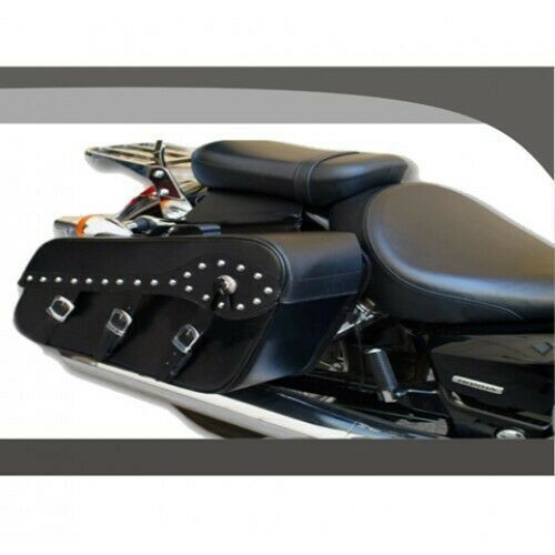 Bikers Gear Australia Fender 3 Buckle Studded Leather Motorcycle Saddlebags