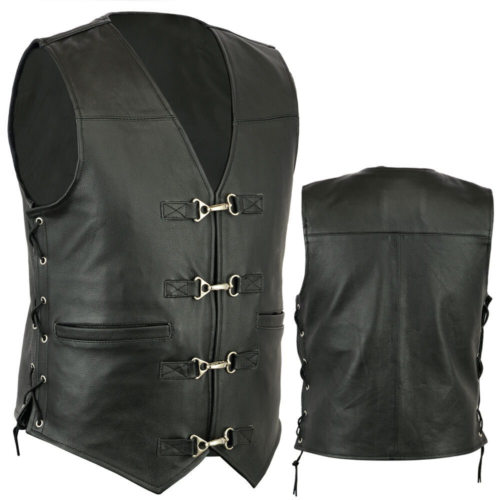 Bikers Gear Australia Bruno Men's Biker Premium Leather Clip Motorcycle Vest