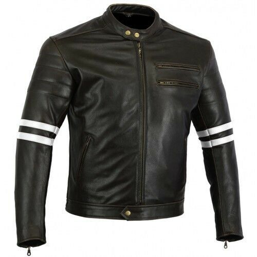 Bikers Gear Australia The Rocker Motorcycle Leather Jacket Black/White