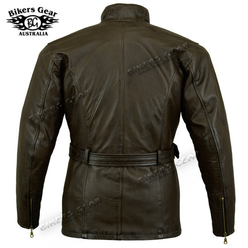 Bikers Gear Australia Trail Master Waxed Motorcycle Leather Jacket Brown