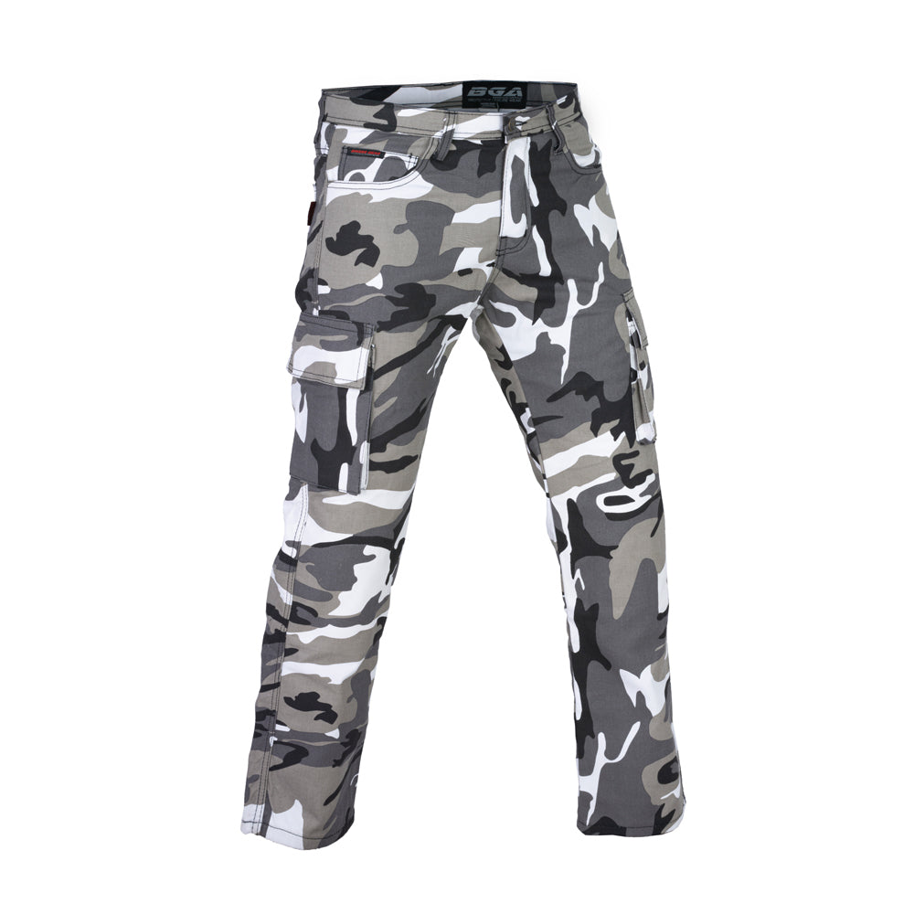 Bikers Gear Men Motorcycle Cargo KEVLAR Pants Camo Grey / Black