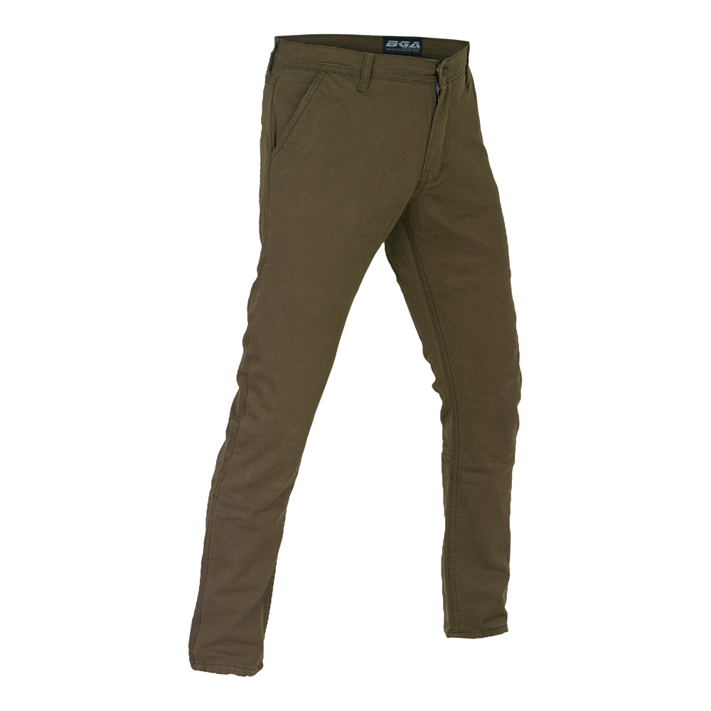 Bikers Gear Australia Stork Motorcycle Kevlar Lined Chinos Pants Khaki Green Stretch