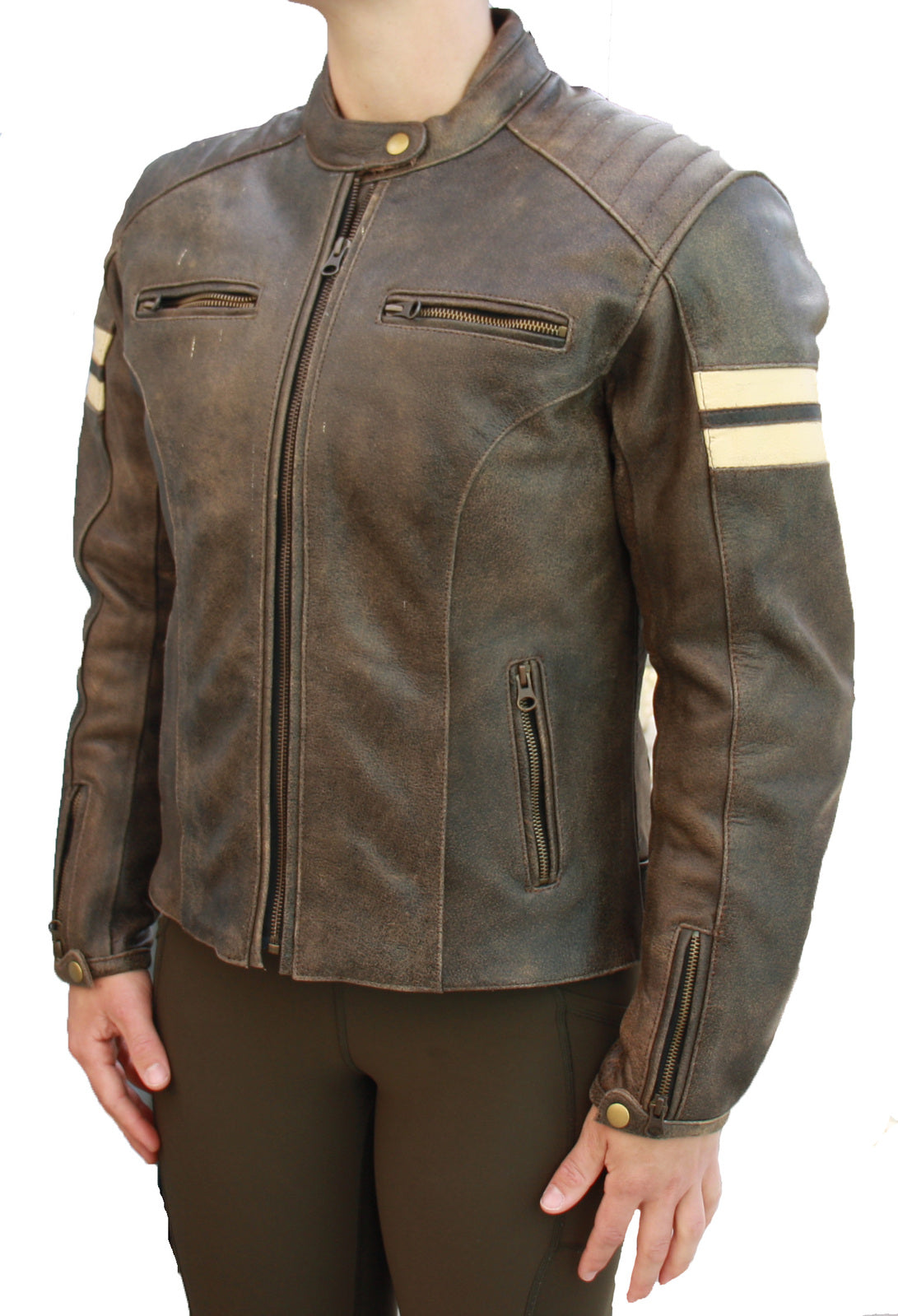 Bikers Gear Australia Roadster Lady Leather Jacket Brown