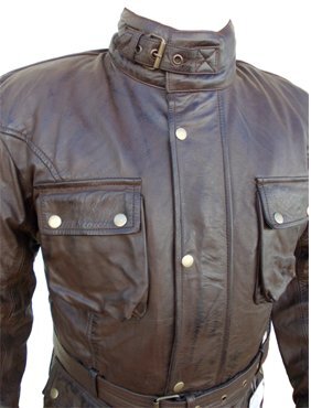 Bikers Gear Australia Trail Master Waxed Motorcycle Leather Jacket Brown