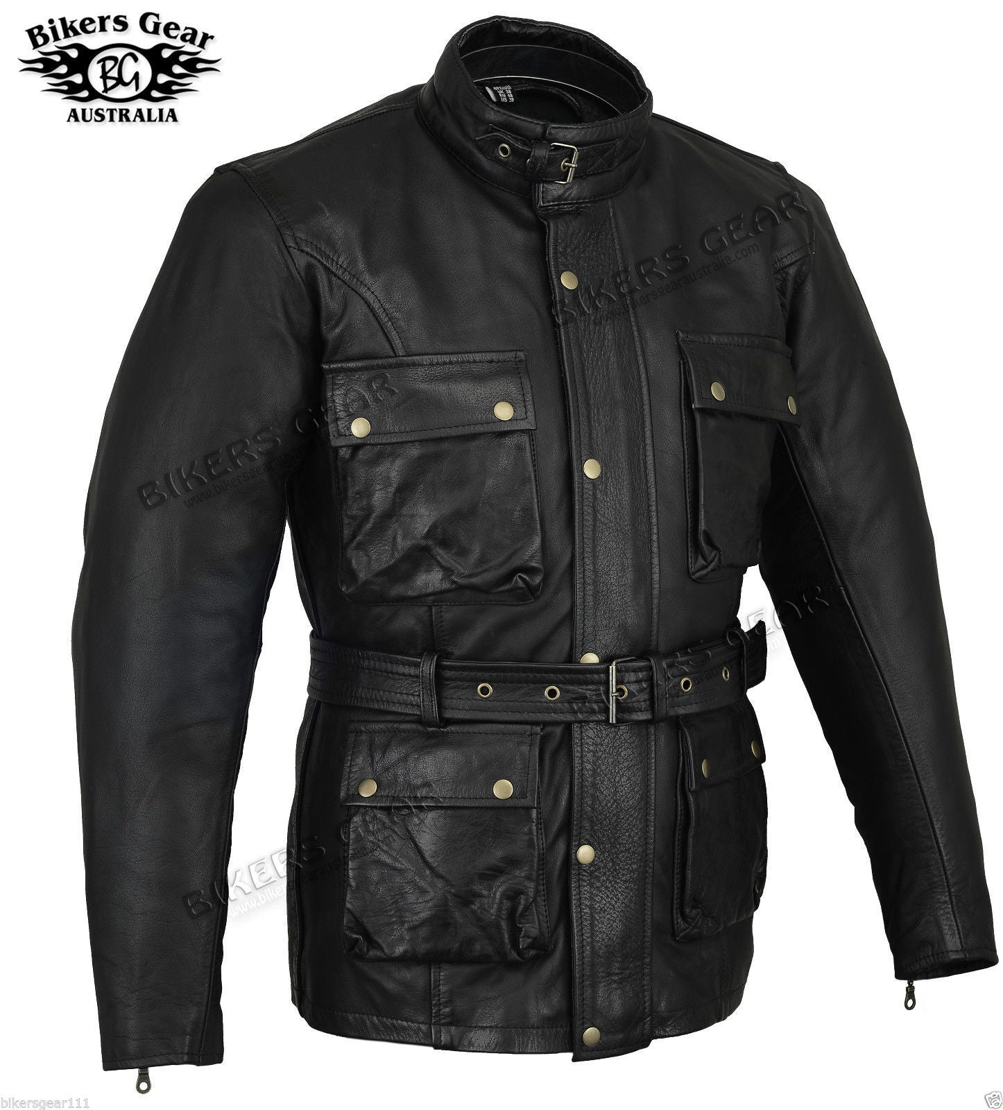 Bikers Gear Australia Trail Master Waxed Motorcycle Leather Jacket Black