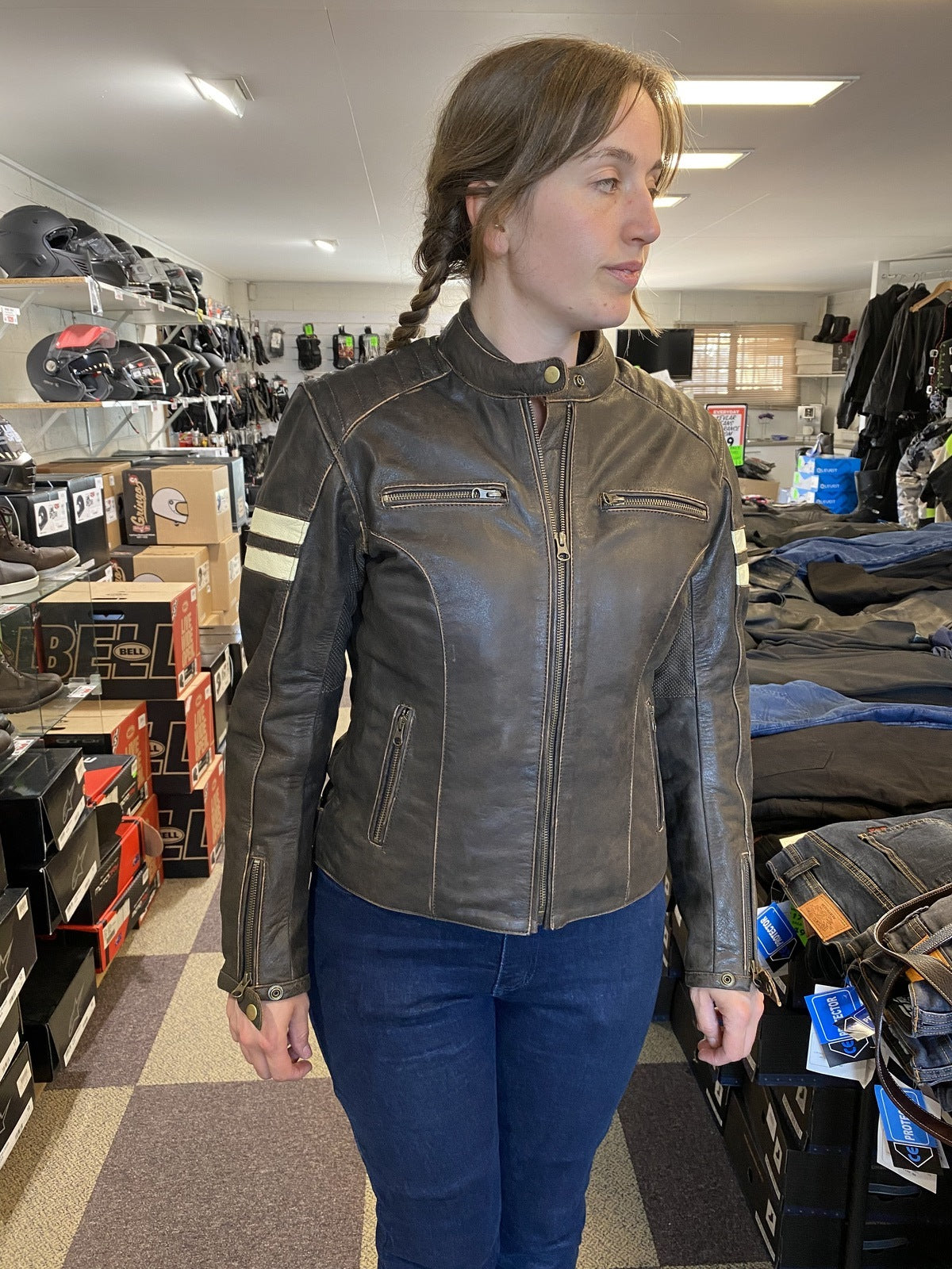 Bikers Gear Australia Roadster Lady Leather Jacket Brown